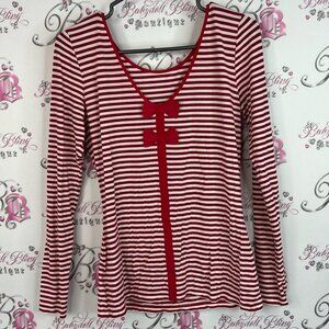 Chic by Jacob long sleeve silver sparkly red White Striped ribbon bow Top
